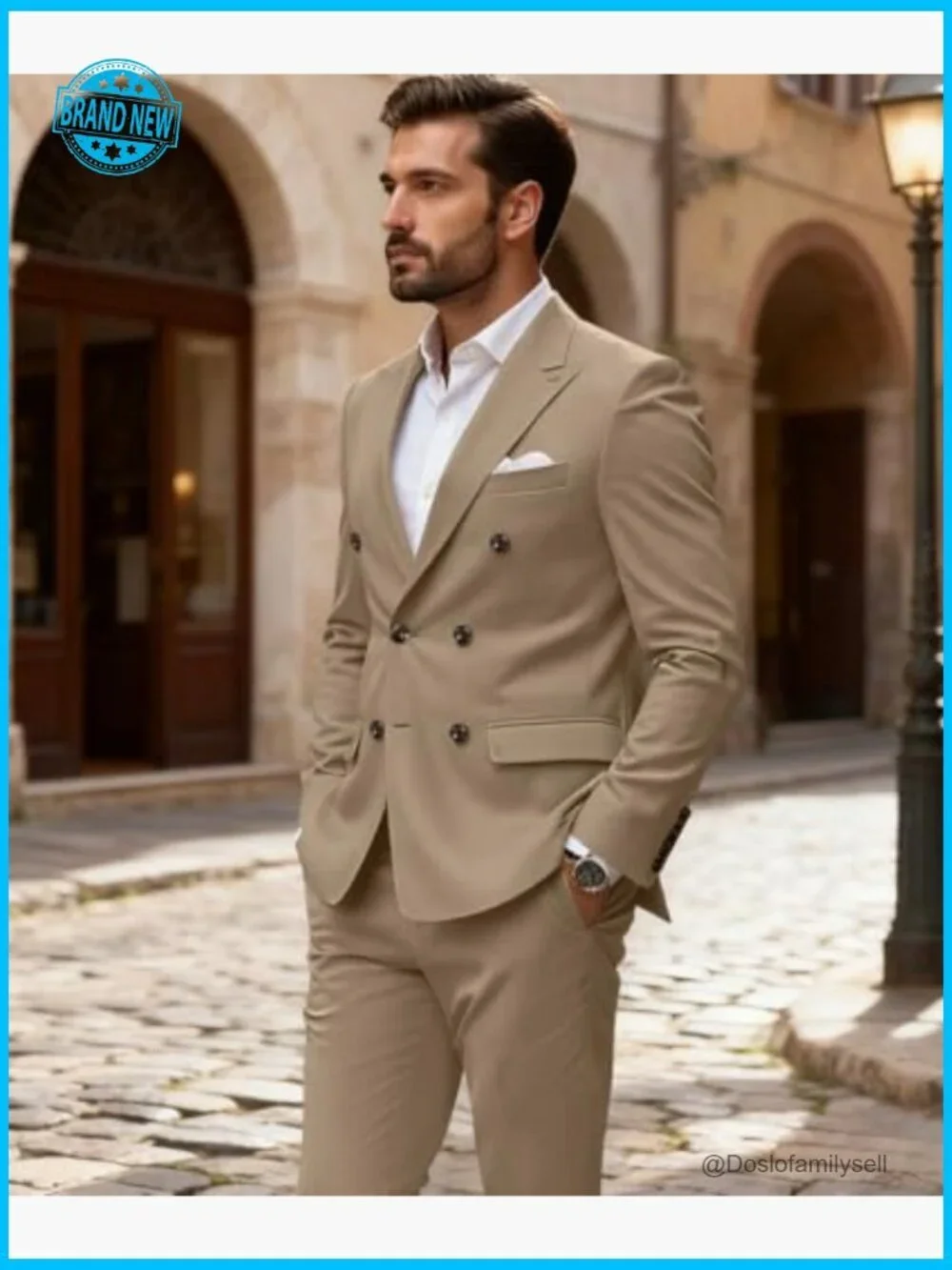 Double Breasted Tuxedo Suit Set Slim Fit Formal Wedding Prom Elegant Classic